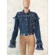  Pure Color Denim Tassels Jacket For Women