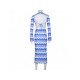 Contrast Color Long Sleeve Maxi Dresses For Women