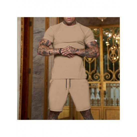  Pure Color Top And Pocket Shorts Men's Casual Suits