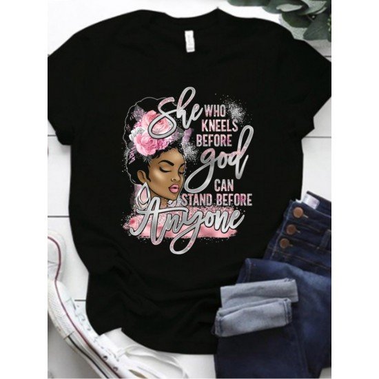 Women Graphic Crew Neck Black T Shirts