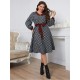  Fashion Plaid Long Sleeve Dress For Women