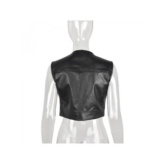 Motorcycle Style Leather Sleeveless Black Jackets