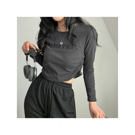 Casual Ruched Letter Printed T Shirts