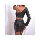 Sexy Cut Out Black One Shoulder Sequined Dress