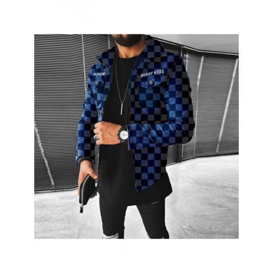 Casual Grid Denim Jackets For Men