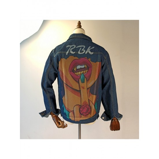  Fashion Lips Printing Women's Denim Jacket