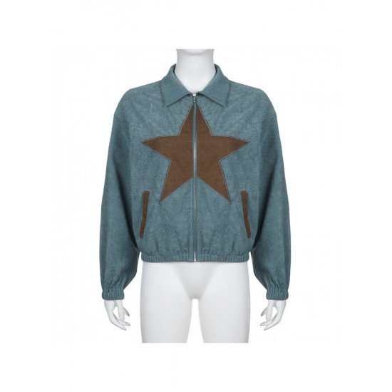 Star Contrast Color Corduroy Ladies Coats