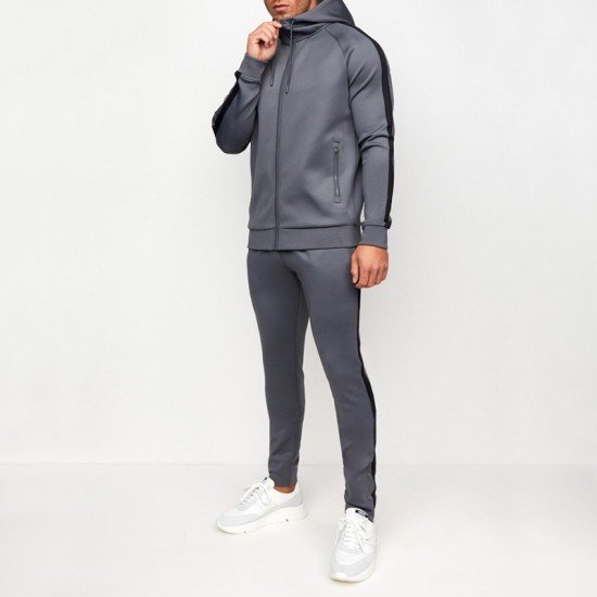  Men's Leisure Sports Hooded Zipper Two-Piece Set