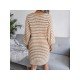 V Neck Striped Lantern Sleeve Sweater Dress