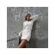  Sexy Round Neck Pure Color Long Sleeve Dress