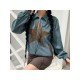 Star Contrast Color Corduroy Ladies Coats