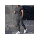  Men Solid Casual Short Sleeve Two Piece Pants Set