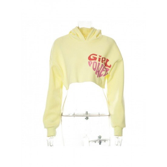 Street Printed Cropped Hooded Tops For Women