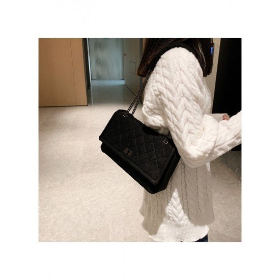 Fashion Black Canvas Rhombus Lattice Shoulder Bags