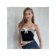 Bow Patchwork Black Cropped Strapless Tops