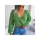 Spring V Neck Lantern Sleeve Cropped Sweaters