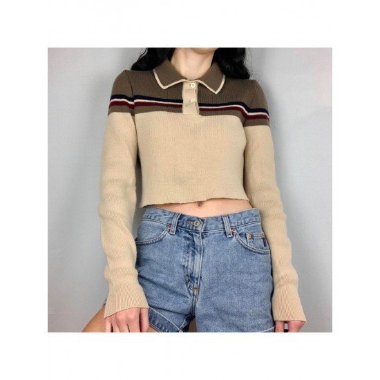 Contrast Color Preppy Style Cropped Tops