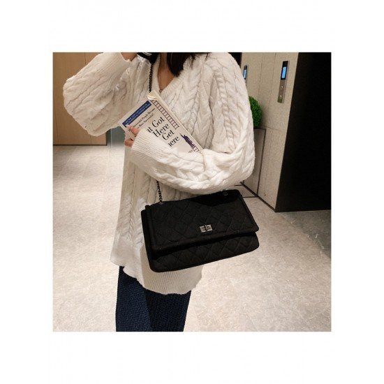 Fashion Black Canvas Rhombus Lattice Shoulder Bags