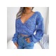 Spring V Neck Lantern Sleeve Cropped Sweaters