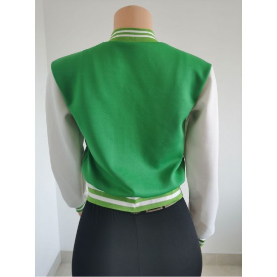  Embroidery Green White Contrast Color Baseball Coats