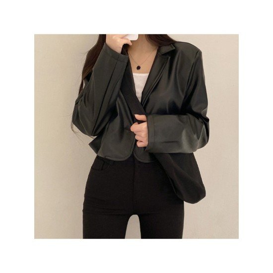 PU Leather Black Notch Collar Jackets