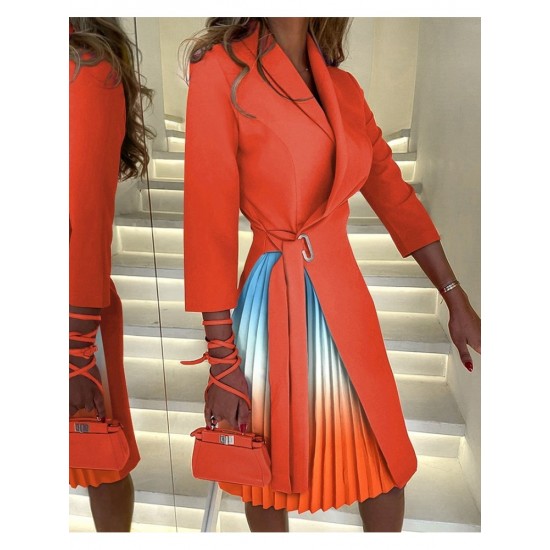  2022 Pleated Patchwork Women's Long Sleeve Dress