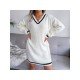 White V Neck Long Sleeve Short Sweater Dresses