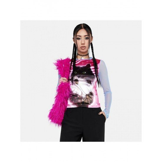 Stylish Cat Printed Long Sleeve T Shirts