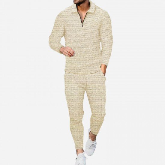  Leisure Pure Color Top And Trouser Men's Suit