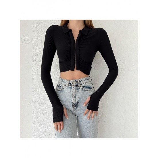  2022 Pure Color Long Sleeve Crop Top