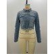 Rivets Long Sleeve Cropped Denim Jackets For Women