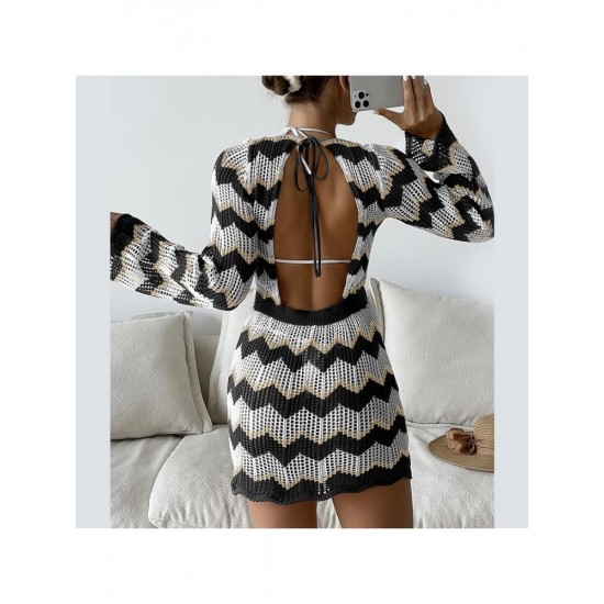  2022 Backless Contrast Color Lace Up Sweater Dress