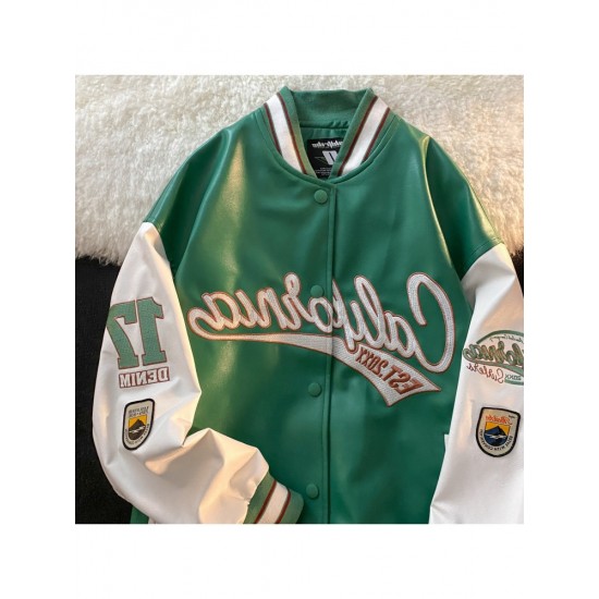  Fashion Letter Embroidery Women's PU Baseball Jacket