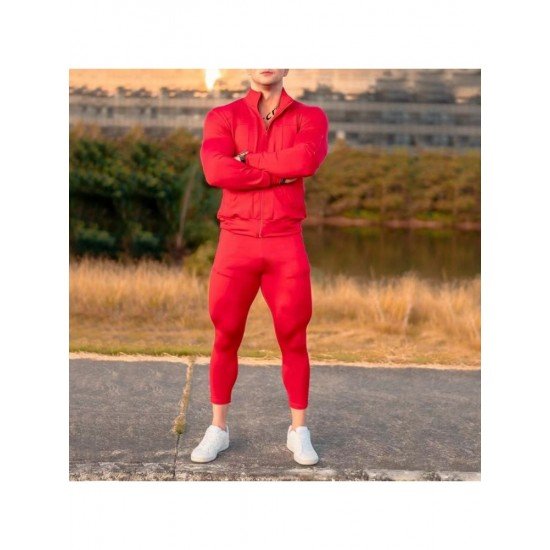  Men's Leisure Sports Pure Color Zipper Long Suit