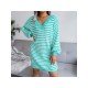 V Neck Striped Lantern Sleeve Sweater Dress