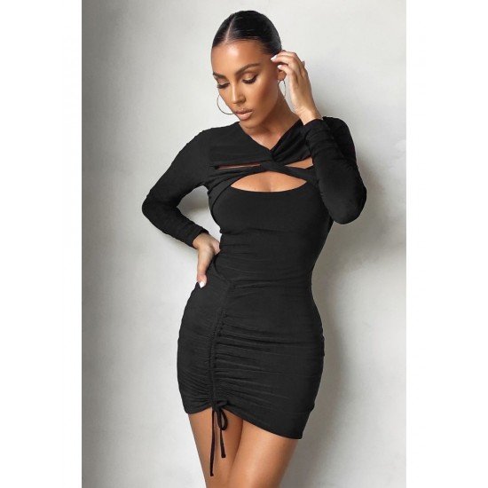  Sexy Temperament Hollowed Out Drawstring Women's Dress