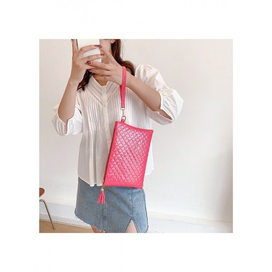 Casual Solid Rhombus Lattice Clutch Bag