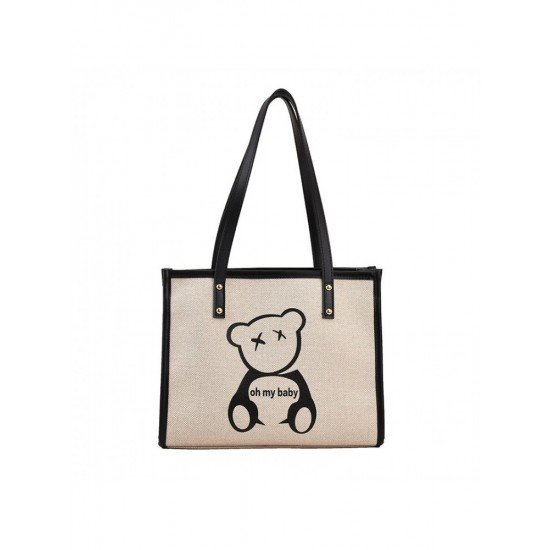 Contrast Color Bear Printed Tote Bags