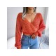 Spring V Neck Lantern Sleeve Cropped Sweaters