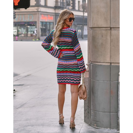  2022 Round Neck Sweater Long Sleeve Dress