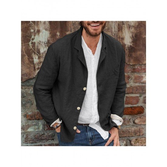 Fall Black Solid Casual Coats For Men