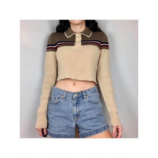 Contrast Color Preppy Style Cropped Tops