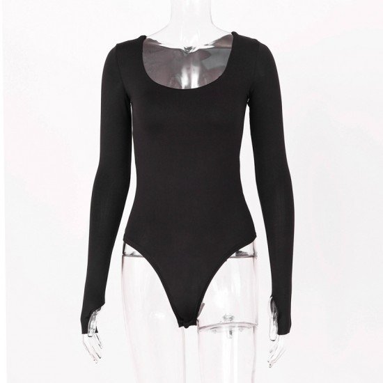 Scoop Neck Long Sleeve Fitted Bodysuits For Women