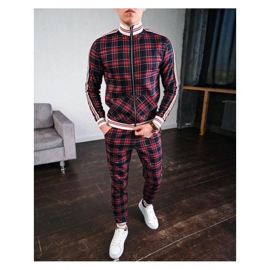 Casual Fashion Plaid Men's Two-Piece Set