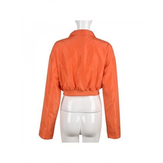  Fashion Street Pure Color Zipper Long Sleeve Jacket