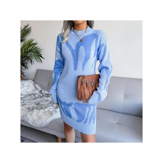  New Round Neck Long Sleeve Knitted Dress