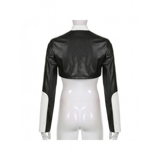  Street Style PU Leather Contrast Color Zipper Jacket