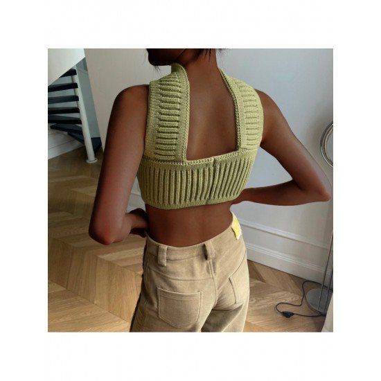  2022 Halter Pure Color Backless Crop Sweater