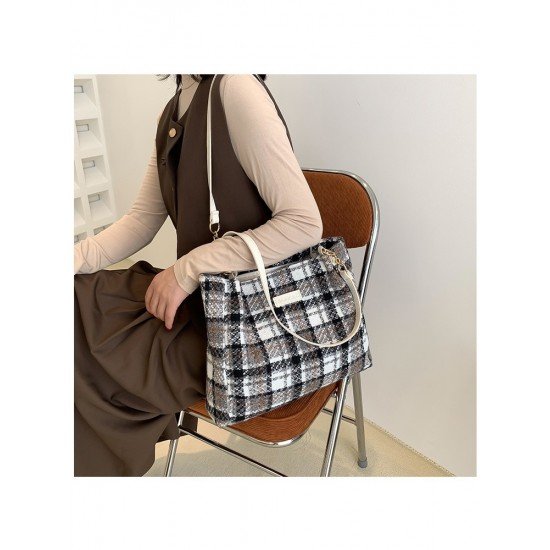 Black Canvas Plaid Ladies Tote Bags