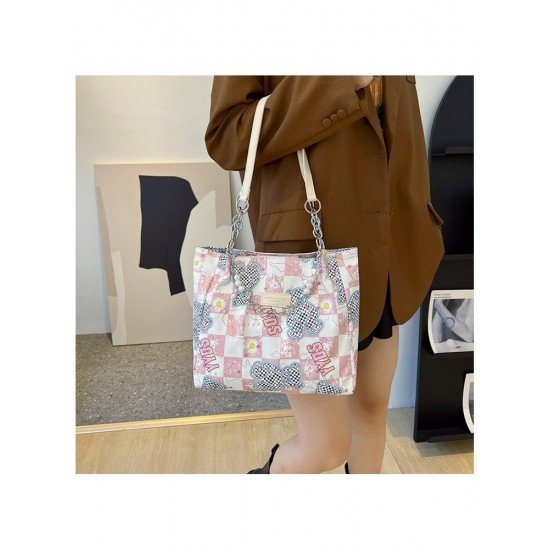 Fashionable Grid Bear Printed Tote Bags